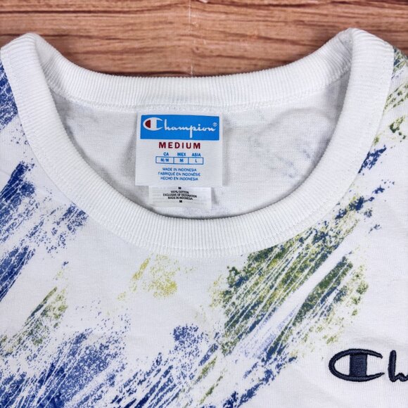 Champion Heritage Heavyweight Cotton T-Shirt With Blue & Yellow Brushstroke M. - Picture 5 of 10